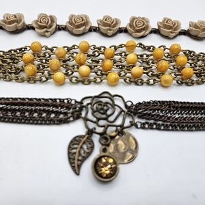 3 Bronze Boho Bracelets Floral Theme